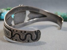 Fred Harvey Era NAVAJO Blue Gem TURQUOISE Sterling Silver SNAKE CUFF Bracelet - Additional view 7