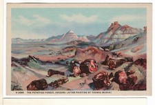 Petrified Forest Fred Harvey Linen Postcard Adamana Arizona Thomes Moran-BR1