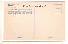 1940s Grand Canyon Fred Harvey Linen Postcard Looking Across From El Tovar-PP10 - Additional view 1