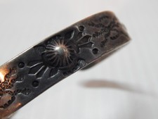 VINTAGE FRED HARVEY NAVAJO INDIAN ALL STERLING SILVER  STAMPED CUFF BRACELET - Additional view 1