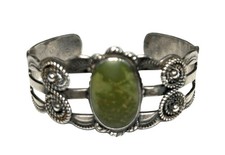 Vintage Fred Harvey Era Silver Cuff Bracelet Thunderbird Turquoise Native Americ - Additional view 4