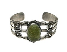 Vintage Fred Harvey Era Silver Cuff Bracelet Thunderbird Turquoise Native Americ