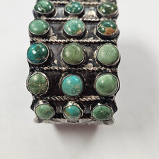 Vintage Navajo Fred Harvey Era SS Turquoise Whirling Log Cuff Bracelet [085WEB] - Additional view 1