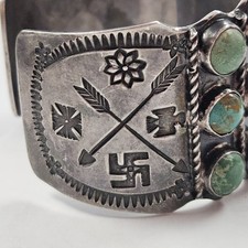 Vintage Navajo Fred Harvey Era SS Turquoise Whirling Log Cuff Bracelet [085WEB] - Additional view 2
