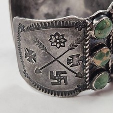 Vintage Navajo Fred Harvey Era SS Turquoise Whirling Log Cuff Bracelet [085WEB] - Additional view 4