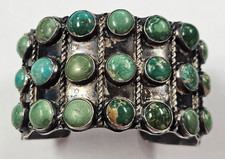 Vintage Navajo Fred Harvey Era SS Turquoise Whirling Log Cuff Bracelet [085WEB]