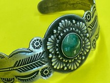 Vintage Green Lapis Sterling Silver Arrow bracelet turquoise navajo fred harvey - Additional view 1