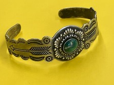 Vintage Green Lapis Sterling Silver Arrow bracelet turquoise navajo fred harvey - Additional view 5