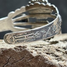 Fred Harvey Era Bracelet Cuff Sterling Silver Turquoise Vintage Stamp Work - Additional view 2