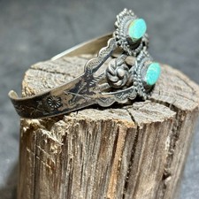 Fred Harvey Era Bracelet Cuff Sterling Silver Turquoise Vintage Stamp Work - Additional view 12