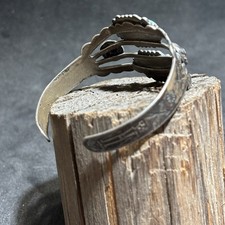 Fred Harvey Era Bracelet Cuff Sterling Silver Turquoise Vintage Stamp Work - Additional view 14