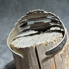 Fred Harvey Era Bracelet Cuff Sterling Silver Turquoise Vintage Stamp Work - Additional view 15