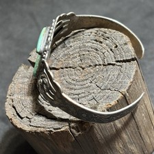 Fred Harvey Era Bracelet Cuff Sterling Silver Turquoise Vintage Stamp Work - Additional view 19