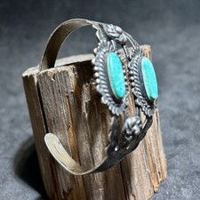 Fred Harvey Era Bracelet Cuff Sterling Silver Turquoise Vintage Stamp Work - Additional view 3