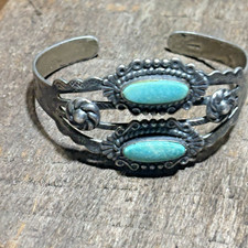 Fred Harvey Era Bracelet Cuff Sterling Silver Turquoise Vintage Stamp Work - Additional view 23