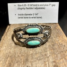 Fred Harvey Era Bracelet Cuff Sterling Silver Turquoise Vintage Stamp Work - Additional view 6