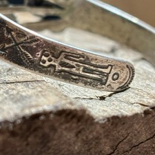 Fred Harvey Era Bracelet Cuff Sterling Silver Turquoise Vintage Stamp Work - Additional view 8