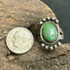 Vintage Navajo Fred Harvey Era Ring Green Turquoise Stamped Sterling Silver 4.75 - Additional view 4