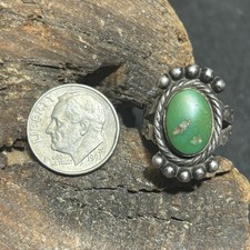 Vintage Navajo Fred Harvey Era Ring Green Turquoise Stamped Sterling Silver 4.75 - Additional view 7