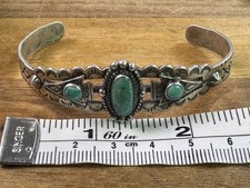 Vintage Native American Fred Harvey Era Turquoise Arrow Cuff Sterling Size 6 1/8 - Additional view 1