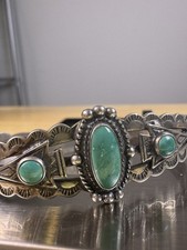 Vintage Native American Fred Harvey Era Turquoise Arrow Cuff Sterling Size 6 1/8 - Additional view 13