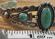 Vintage Native American Fred Harvey Era Turquoise Arrow Cuff Sterling Size 6 1/8 - Additional view 4