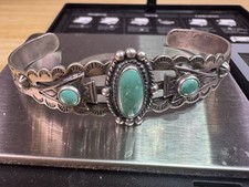 Vintage Native American Fred Harvey Era Turquoise Arrow Cuff Sterling Size 6 1/8 - Additional view 5