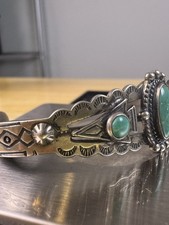 Vintage Native American Fred Harvey Era Turquoise Arrow Cuff Sterling Size 6 1/8 - Additional view 8