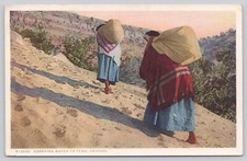 Indian Carrying Water Hopi Pueblo Tewa Arizona Postcard UNP Fred Harvey *c7