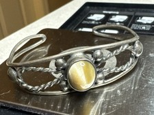 Old Pawn Fred Harvey Era Navajo Sterling Silver Cuff Tiger's Eye Size 6 Vintage - Additional view 5
