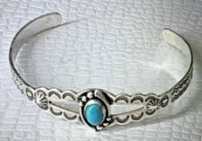 Vtg 30's Navajo Fred Harvey Turquoise  Stamped  Sterling Cuff Bracelet  1930s - Additional view 1