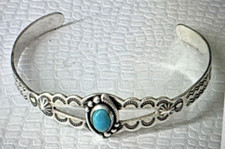 Vtg 30's Navajo Fred Harvey Turquoise  Stamped  Sterling Cuff Bracelet  1930s - Additional view 4