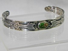 FRED HARVEY ERA IH COIN SILVER & TURQUOISE CUFF BRACELET - APPLIED ARROWS