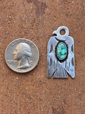 Vtg Fred Harvey Turquoise Thunderbird Pendant Sterling Navajo Native American - Additional view 3