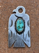 Vtg Fred Harvey Turquoise Thunderbird Pendant Sterling Navajo Native American