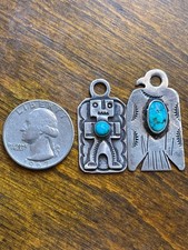 Lot 2 Fred Harvey Fob Pendants Sterling Thunderbird Kachina Old Pawn Navajo 30s - Additional view 2