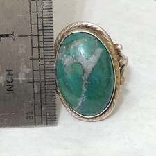 Vintage Navajo  Green  Turquoise  Ring Sterling Silver Ring Old Pawn Fred Harvey - Additional view 3