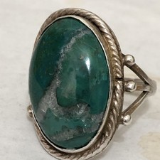 Vintage Navajo Green Turquoise Ring Sterling Silver Ring Old Pawn Fred Harvey
