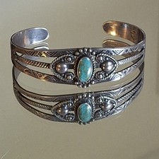Early Old Vintage Maisels Fred Harvey Era Sterling Silver Turquoise Bracelet - Additional view 1