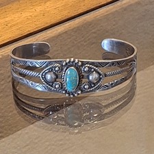 Early Old Vintage Maisels Fred Harvey Era Sterling Silver Turquoise Bracelet - Additional view 3