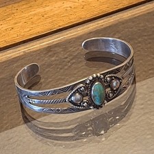 Early Old Vintage Maisels Fred Harvey Era Sterling Silver Turquoise Bracelet - Additional view 4