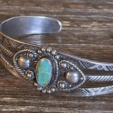 Early Old Vintage Maisels Fred Harvey Era Sterling Silver Turquoise Bracelet - Additional view 5