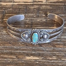 Early Old Vintage Maisels Fred Harvey Era Sterling Silver Turquoise Bracelet - Additional view 7