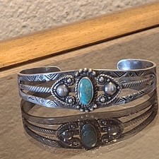 Early Old Vintage Maisels Fred Harvey Era Sterling Silver Turquoise Bracelet