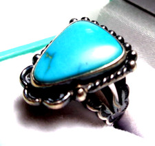Vintage Old Pawn FRED HARVEY ERA Blue Turquoise Navajo Sterling 925 Size 5 Ring - Additional view 1