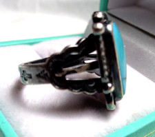 Vintage Old Pawn FRED HARVEY ERA Blue Turquoise Navajo Sterling 925 Size 5 Ring - Additional view 4