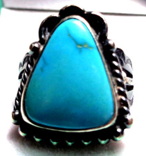 Vintage Old Pawn FRED HARVEY ERA Blue Turquoise Navajo Sterling 925 Size 5 Ring