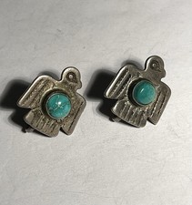 VTG FRED HARVEY ERA NAVAJO STERLING & TURQUOISE THUNDERBIRD EARRINGS Screw Back - Additional view 1