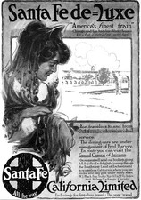 Santa Fe De Luxe California Limited PRETTY SENORITA Fred Harvey 1912 Print Ad