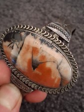 Vintage Navajo Fred Harvey Petrified Wood Sterling Silver Cuff Bracelet 6 1/4